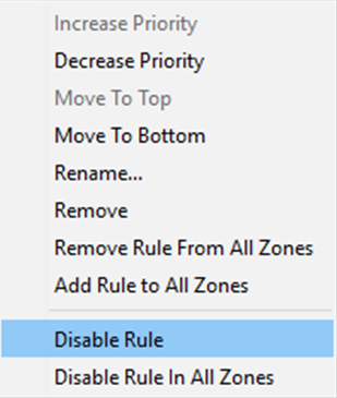 Disable Rule selected in the shortcut menu command.