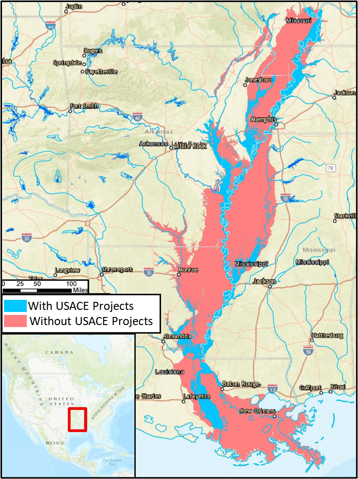 Lower Mississippi River Inundation for With and Without Project Conditions - 2011 Flood