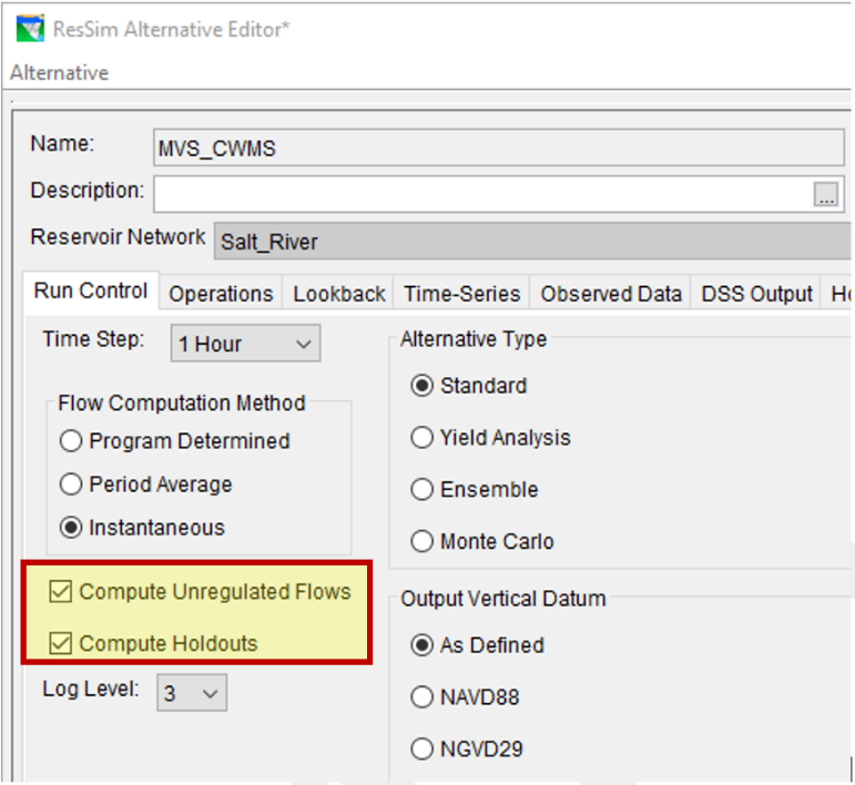 HEC-ResSim Alternative Editor - Unregulated Flows and Holdouts 