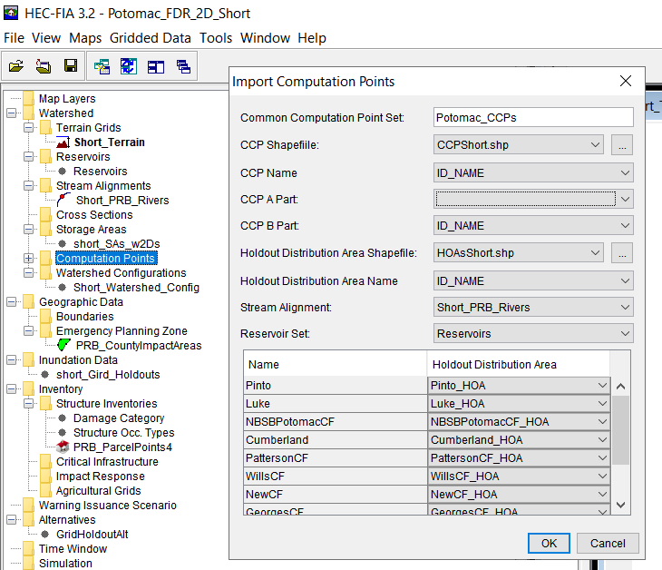 Example of the Import Computation Points Window in HEC-FIA