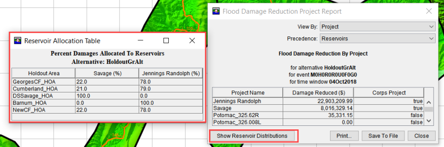 Example of Reservoir Allocation Table in HEC-FIA