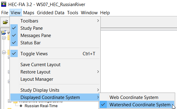 HEC-FIA View Menu - How to change the Displayed Coordinate System FIA View Menu - How to change the Displayed Coordinate System