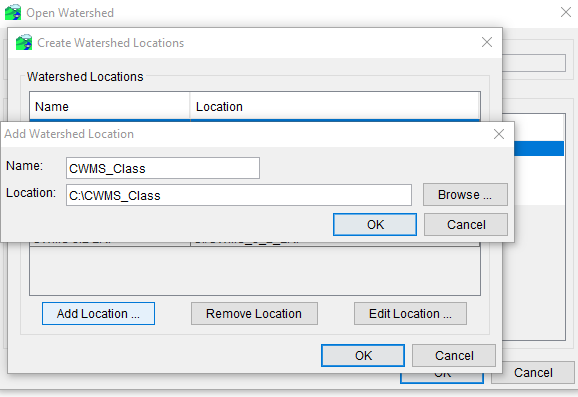 Add Watershed Location Dialog