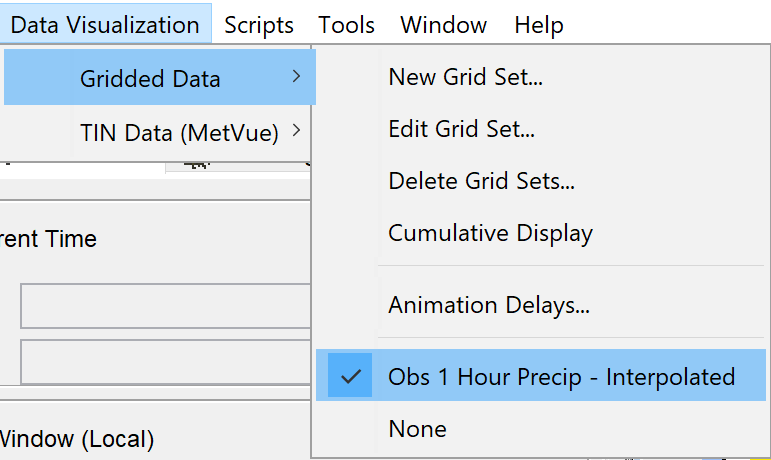 Data Visualization Menu - Display Precipitation Grids
