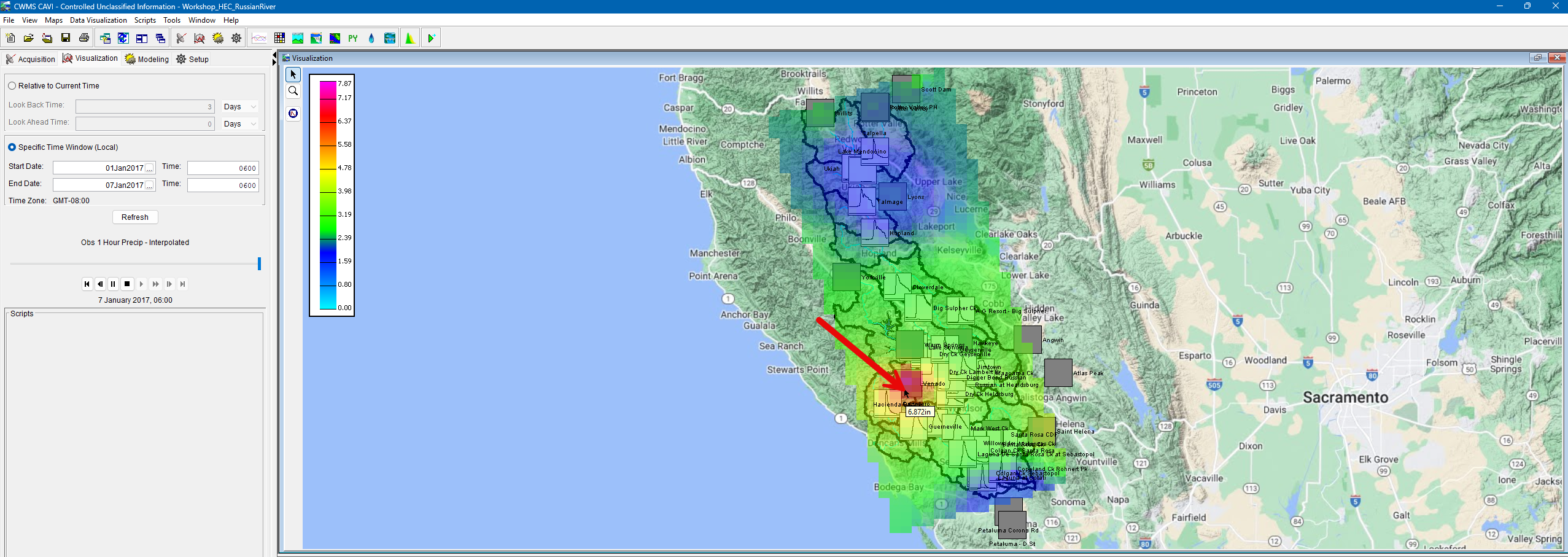 CAVI - Cumulative Precipitation Visualization over the Russian River Watershed