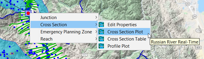 CAVI Forecast Map Window - Open HEC-RAS Cross Section Plot
