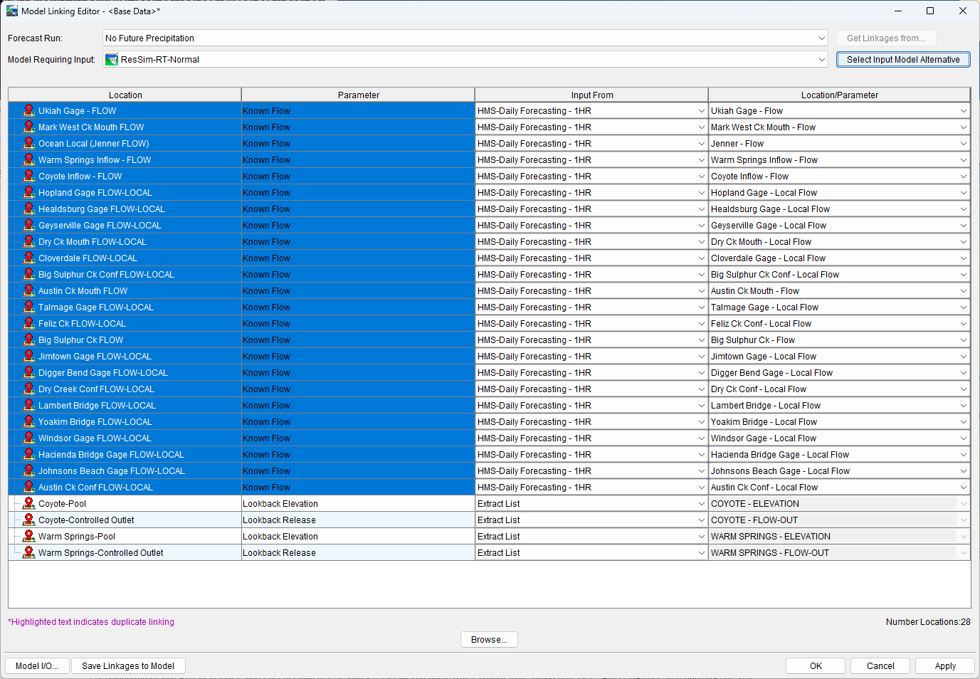 Model Linking Editor - ResSim Correctly Linked to HMS