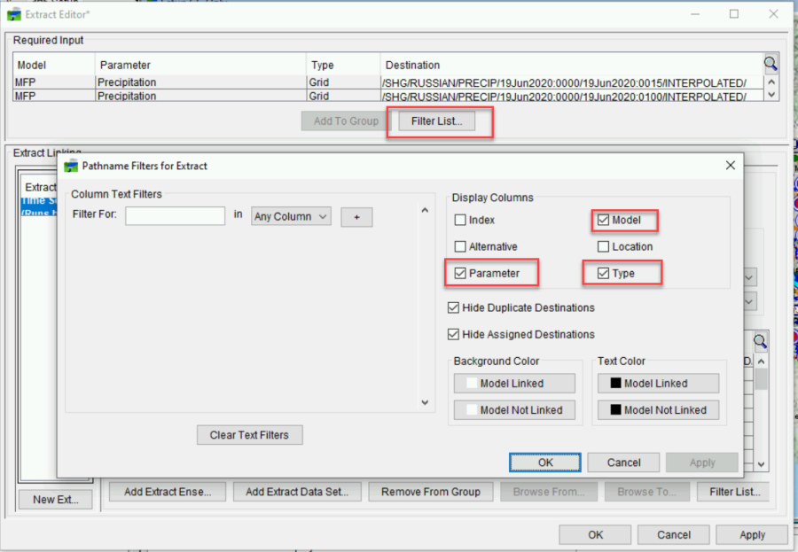Setting the Pathname Filters for the Extract