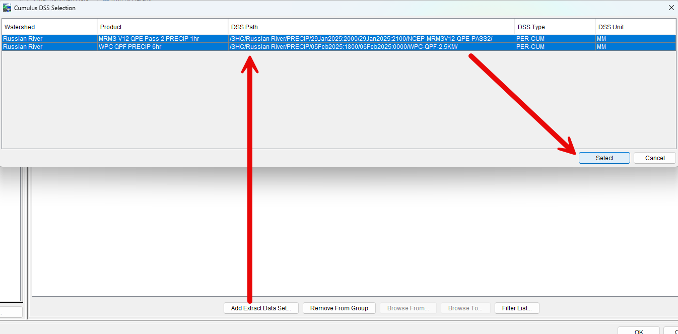 Adding the Precipitation Products to the Cumulus Extract List.