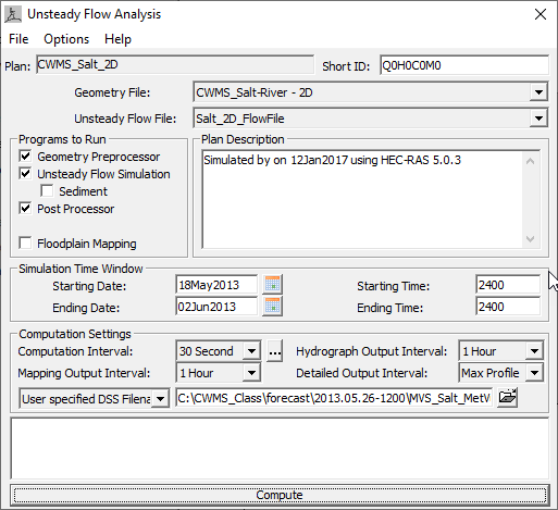 Unsteady Flow Analysis Dialog