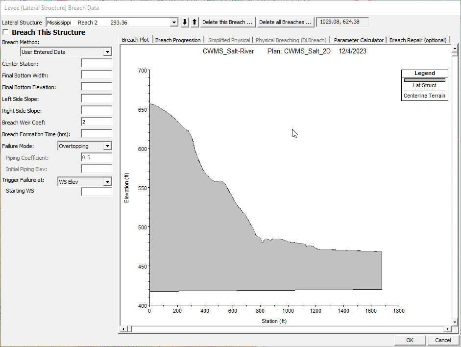 Levee (Lateral Structure) Breach Data Dialog