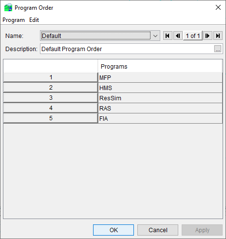 Program Order Dialog - Default Program Order