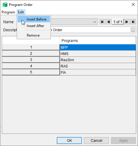 Program Order Dialog - Edit Menu Options