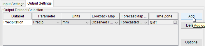 Output Settings Tab - Adding new Datasets