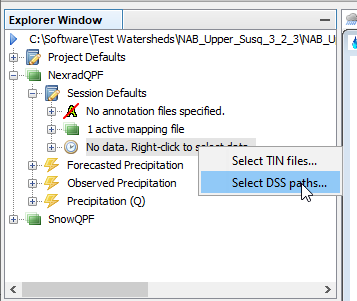 No Data Shortcut Menu Options