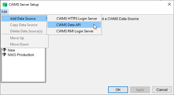 CWMS Server Setup Dialog