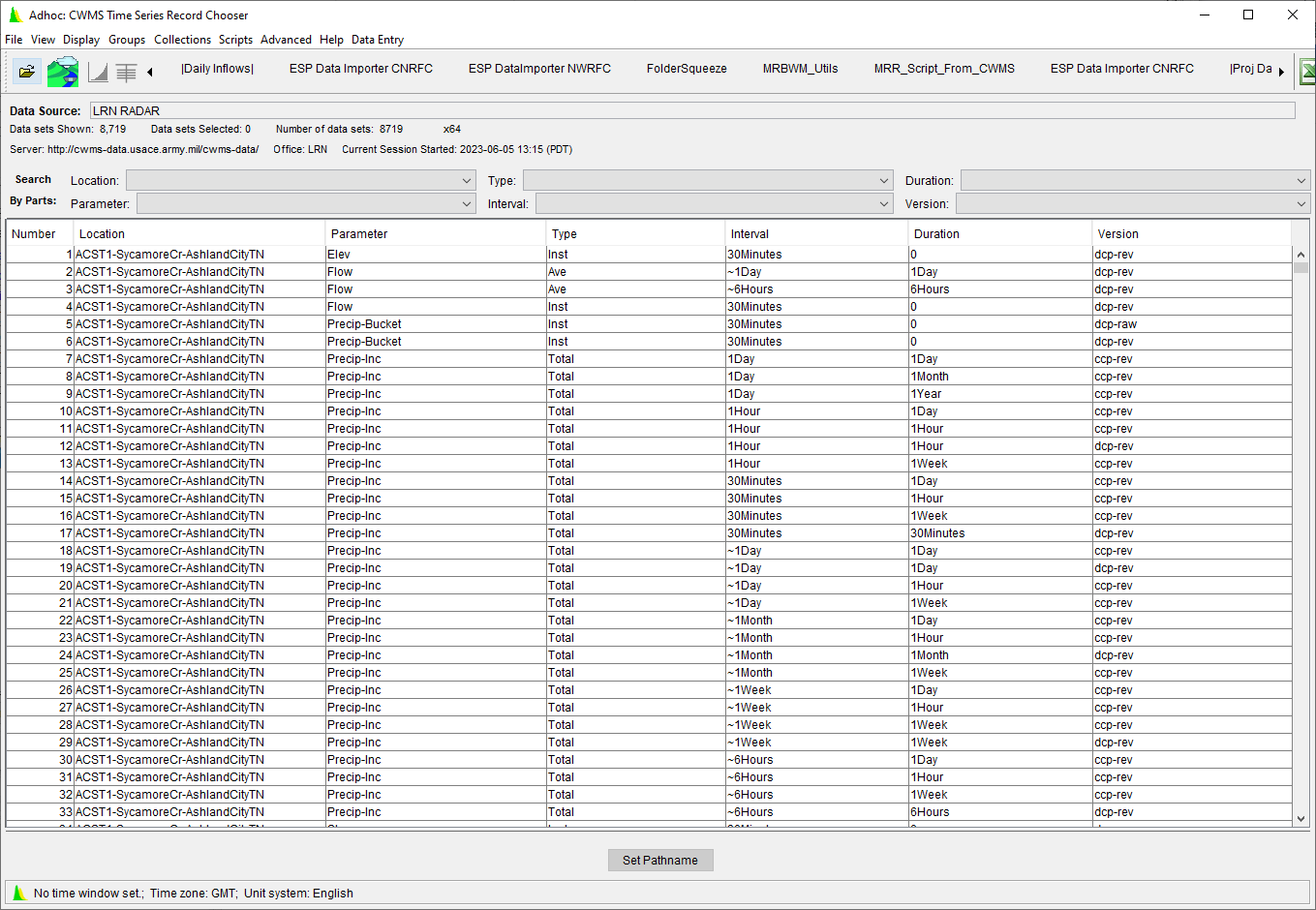 CWMS Time Series Records Chooser Dialog CWMS Time Series Records Chooser Dialog