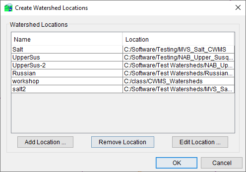 Create Watershed Locations Dialog
