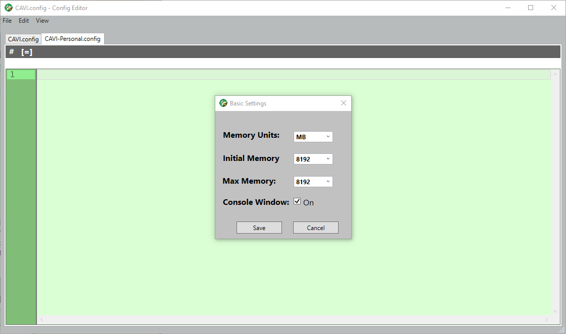 Setting the initial and maximum memory used by CAVI.