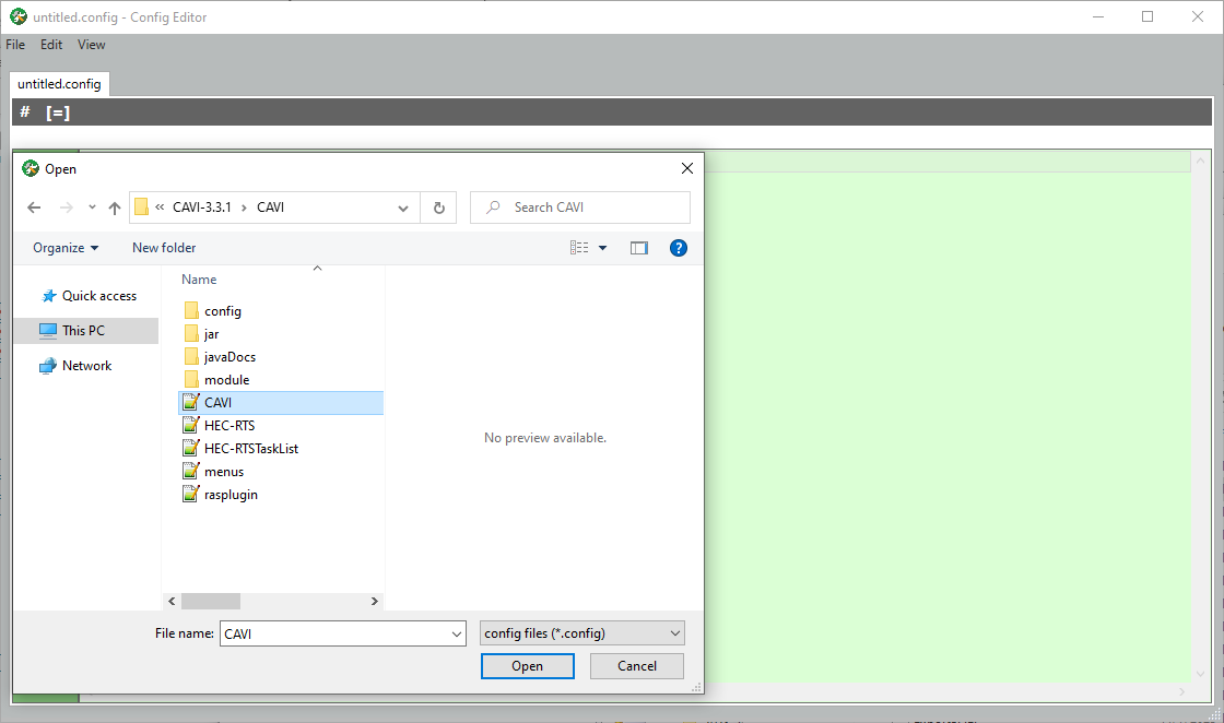 Opening the CAVI.config file.