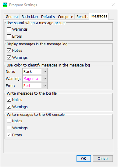 HEC-HMS Program Settings