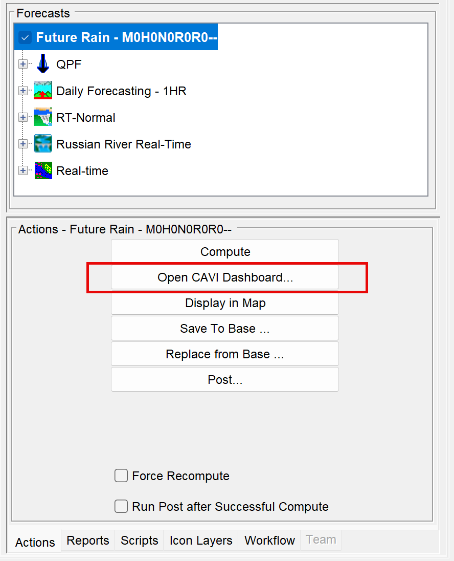 Action button to open the CAVI Dashboard editor