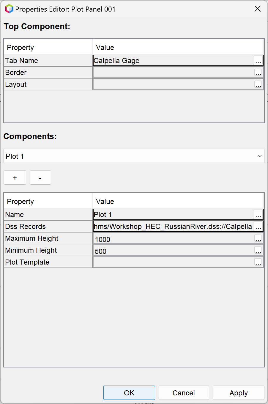 Completed plot properties editor