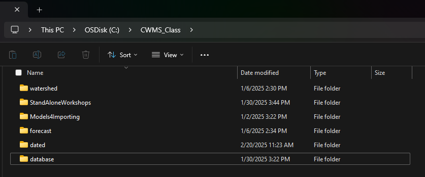 CWMS_Class Folder Location after unzipping course material