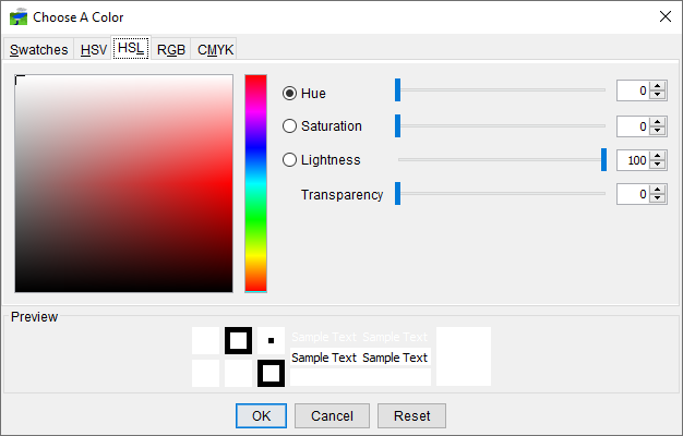 Figure 1 Color Chooser - HSL Tab Figure 1 Color Chooser - HSL Tab