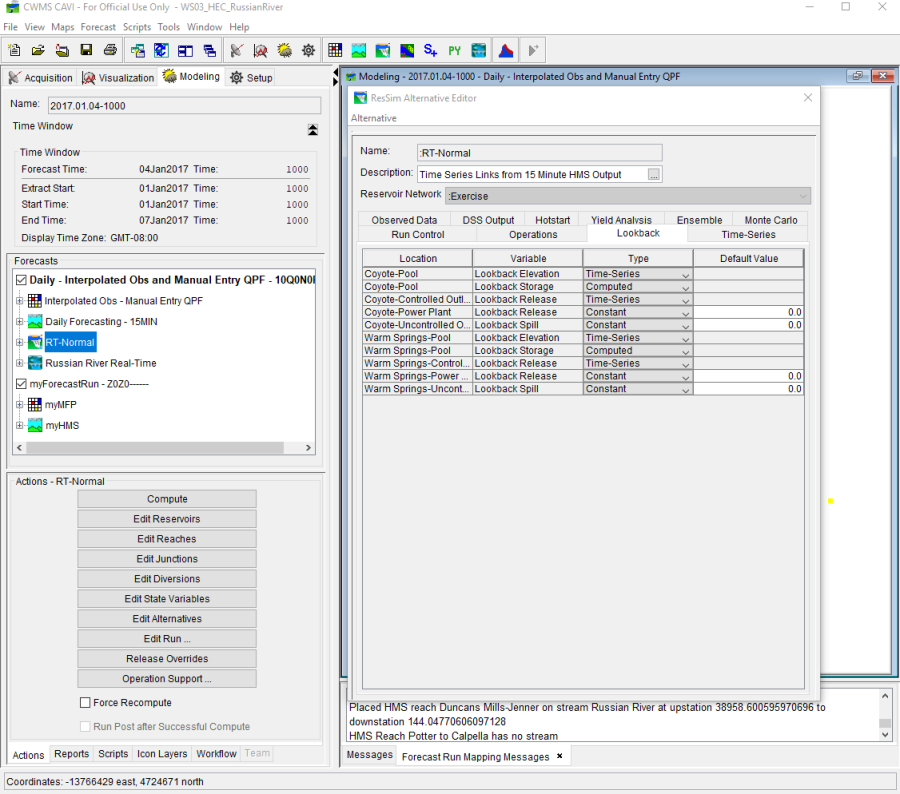 Figure 1 Example of Editing Model Data (HEC-ResSim Alternative Editor) Figure 1 Example of Editing Model Data (HEC-ResSim Alternative Editor)