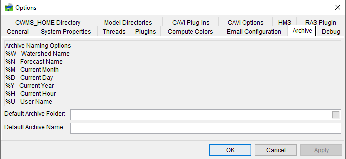 Figure 8 Options Dialog - Archive Tab 