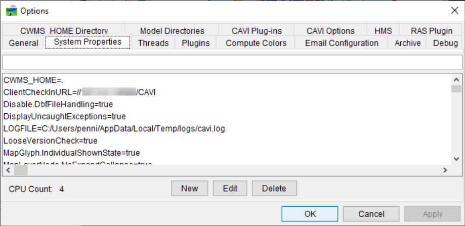 Figure 1 Options Dialog - System Properties Tab