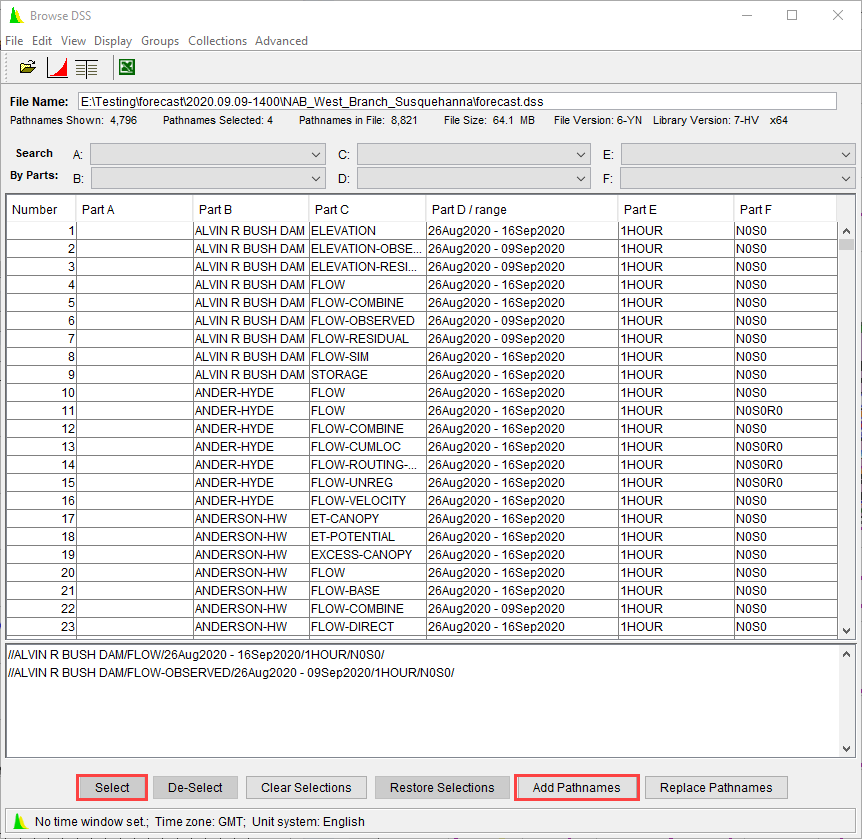 Figure 5: Adding Pathnames to Plot Panel