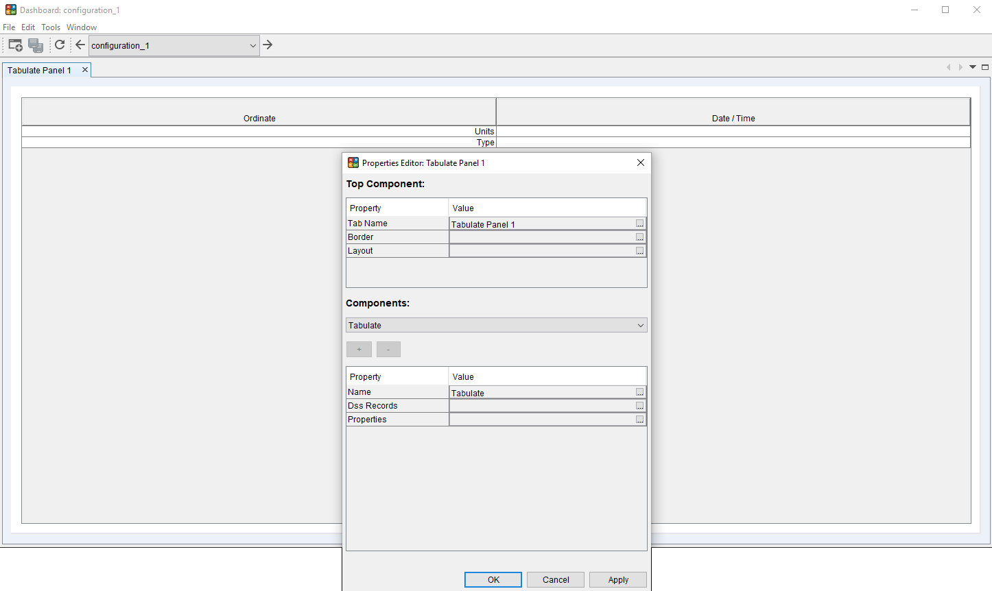 Figure 1: Tabulate Panel with Properties Editor Open
