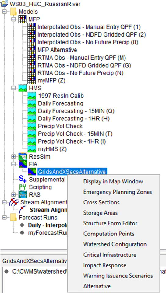 Figure 2 HEC-FIA Shortcut Menu Figure 2 HEC-FIA Shortcut Menu