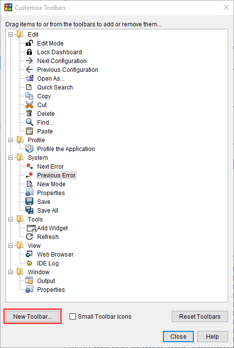 Figure 5: Toolbar Customization Options