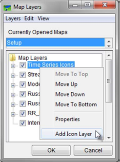 Figure 2 Map Layers Dialog - Time Series Icons Layer - Shortcut Menu