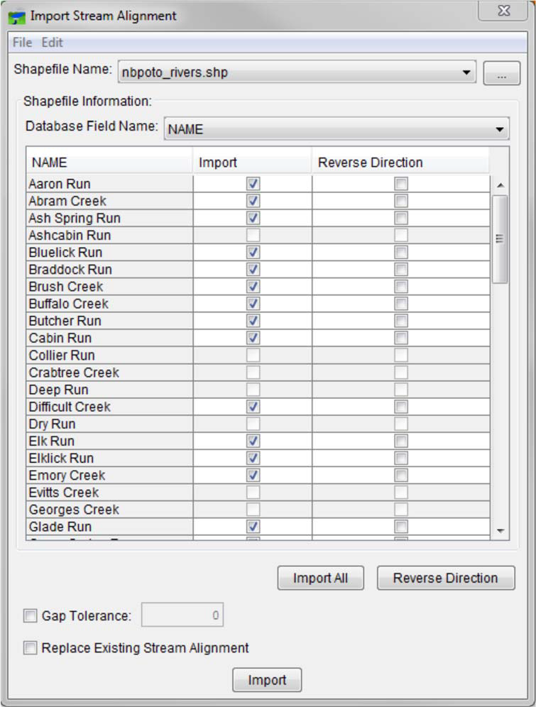 Figure 4 Import Stream Alignment Dialog 