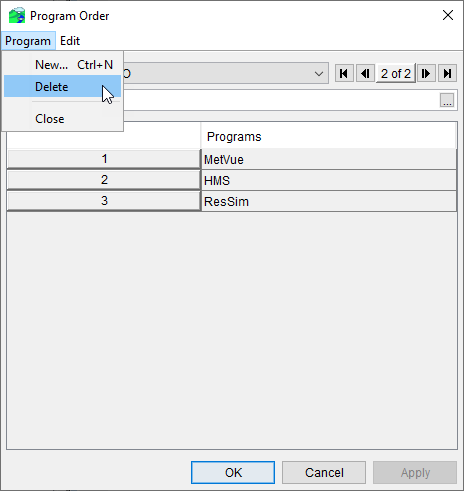 Program Order Dialog - Deleting a Program Order