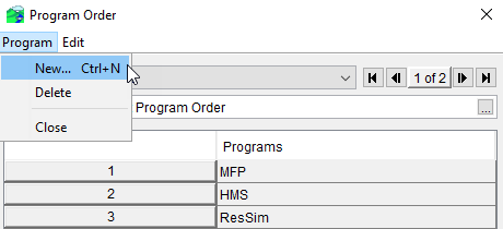 Program Order Dialog - Create a New Program Order