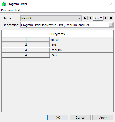 Program Order Dialog Displaying A New Program Order