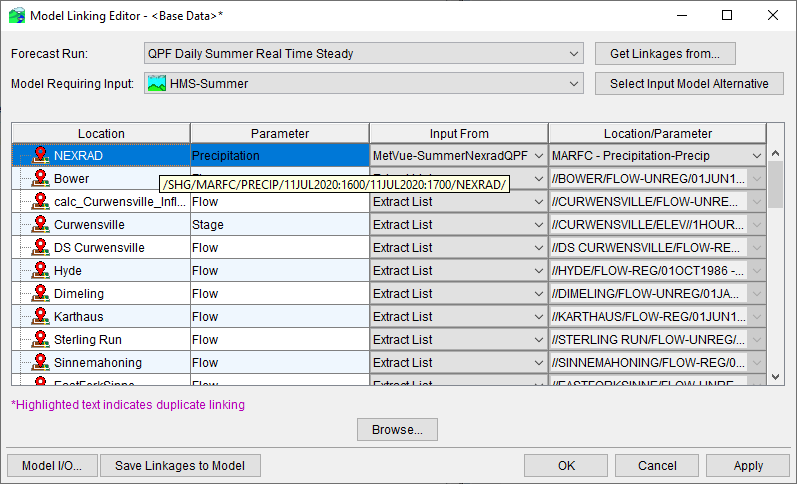 Model Linking Editor Dialog - Base Data