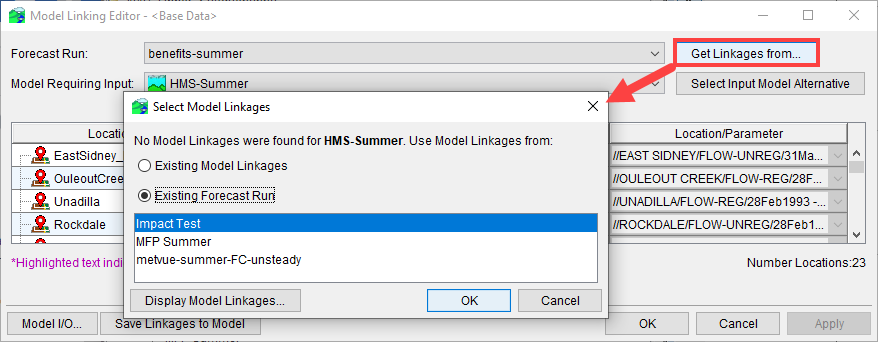 Select Model Linkages Dialog