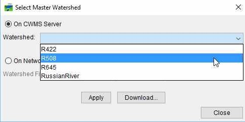 Select Master Watershed Dialog - On CWMS Server
