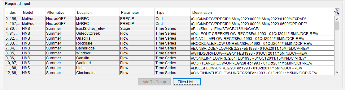 Required Input Section of the Extract Editor