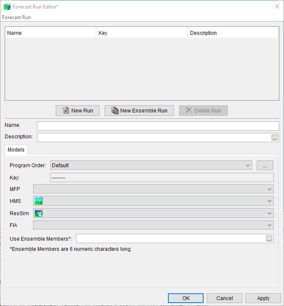 Forecast Run Editor - New Ensemble Run Setup