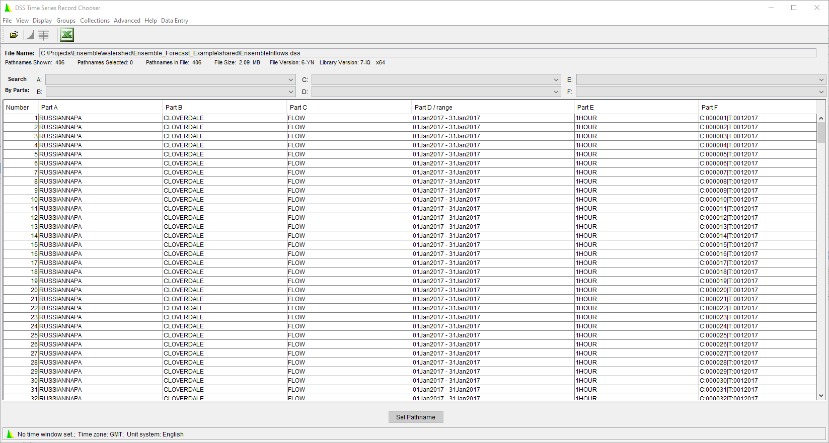 DSS Time Series Record Chooser Dialog - Standard View