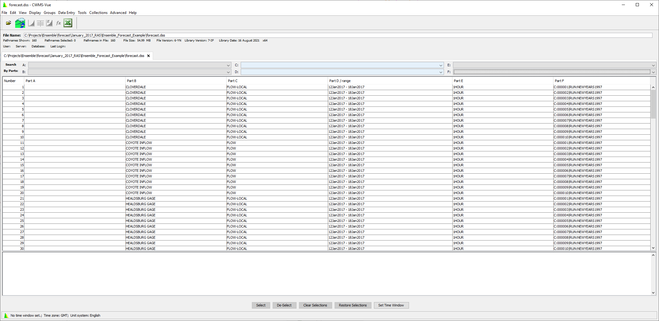 CWMS-Vue - forecast.dss File with Ensemble Collections