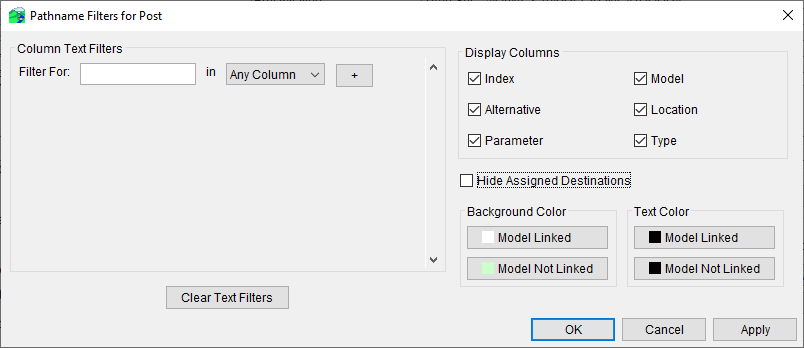 Pathname Filters for Post Dialog - Available Output Section