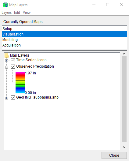 Map Layers Dialog - Gridded Data Layer Displayed  